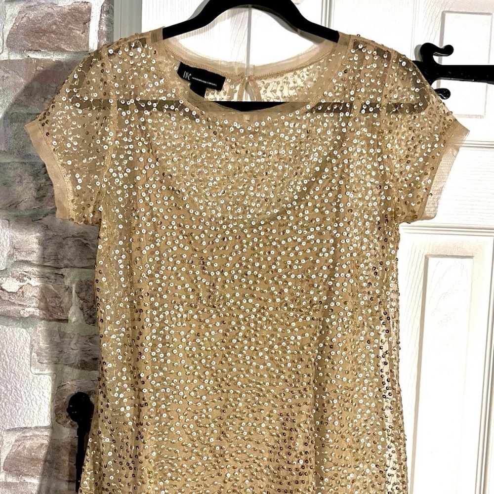 INC International Concepts Gold Sequined Blouse Beige Size M New Without Tags